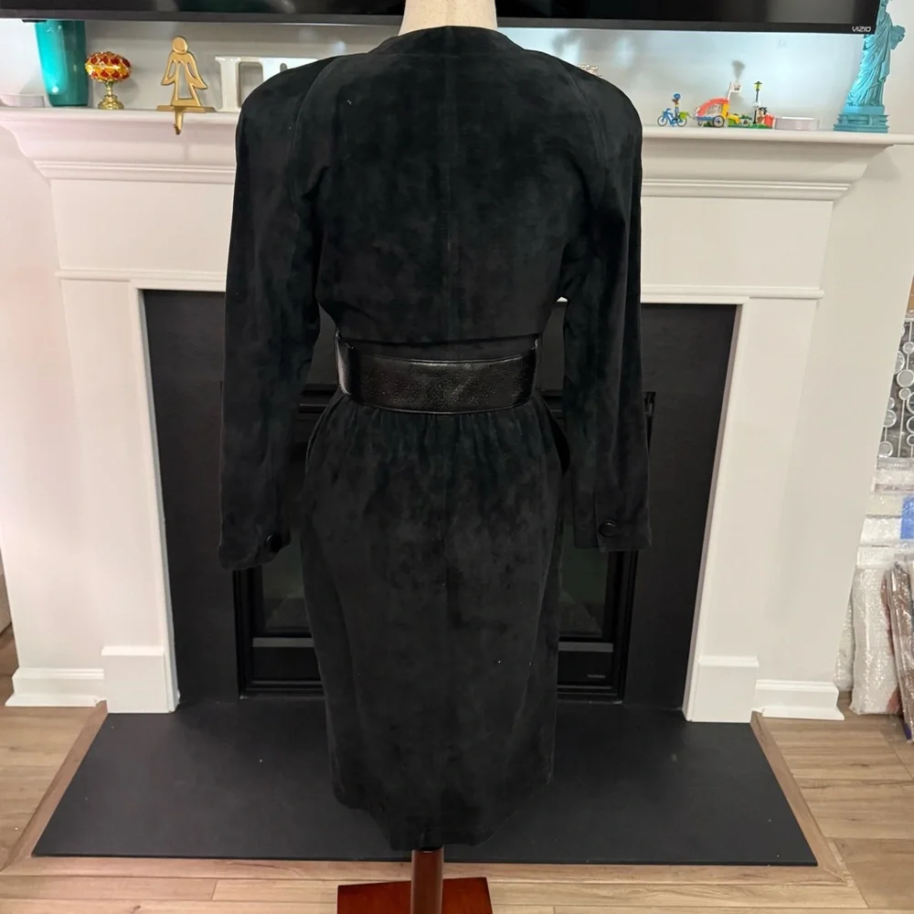 🖤 Vintage Carolyne Barton Black Suede Belted Shirt Dress – Size 4 - Picture 7 of 12